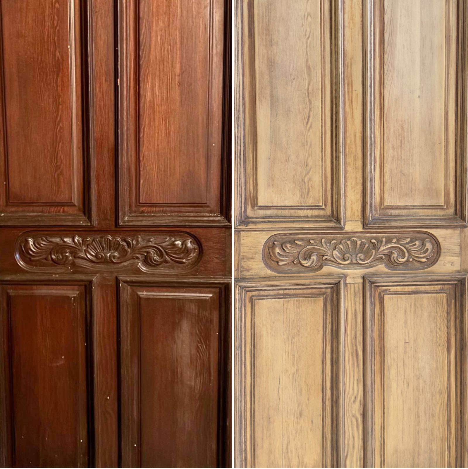 Laser surface cleaning and restoration of a decorative wood door – safe coating and stain removal.