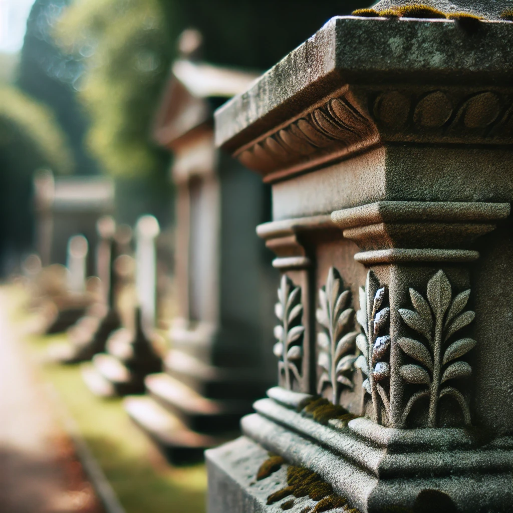 The side of a decorative stone memorial